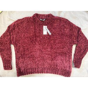 Chelsea & Theodore Maroon Chenille Knit Sweater M 100% Polyester Soft Long Sleev